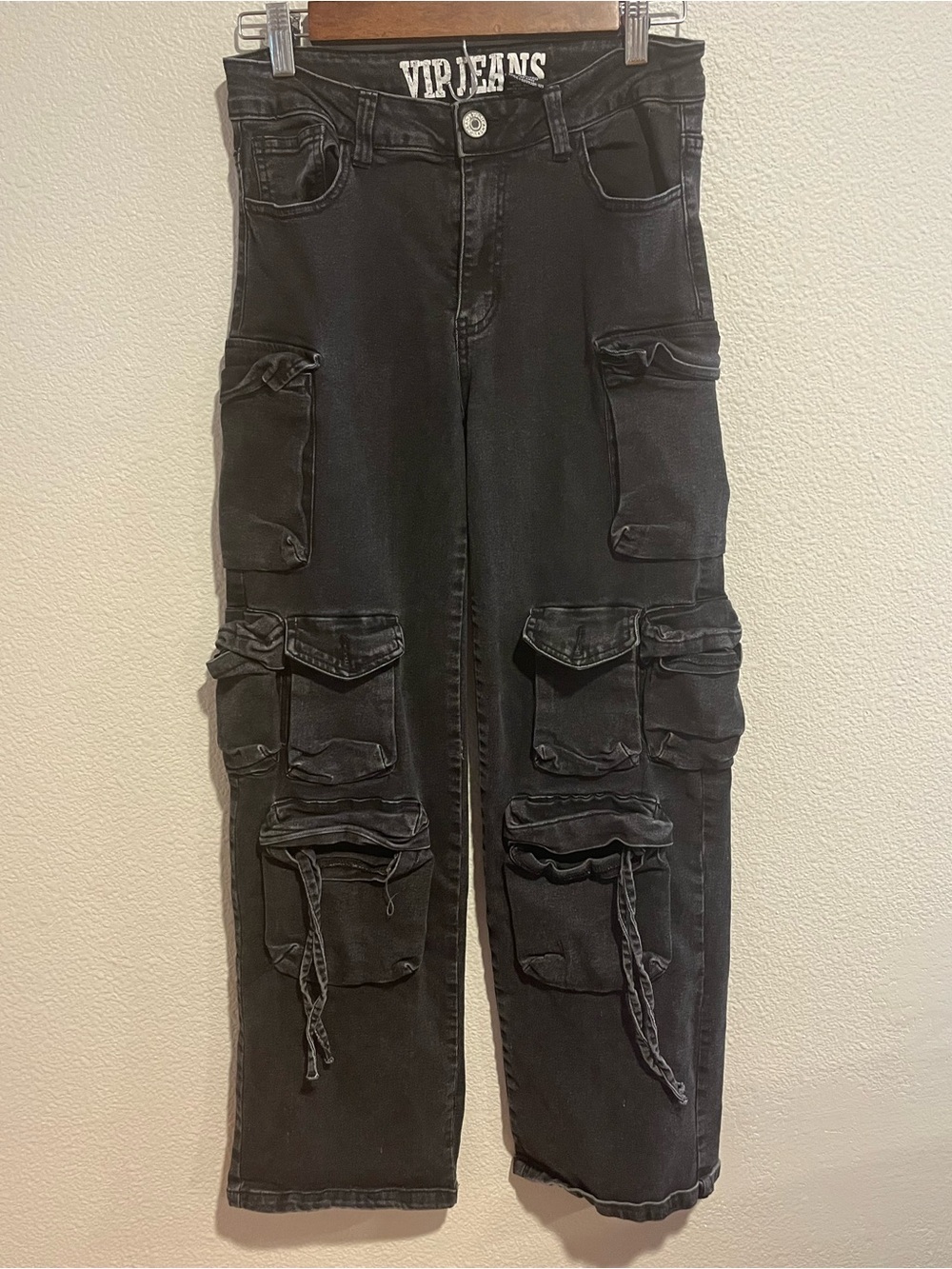 Vintage Y2K VIP Jeans Black Cargo Utility Baggy Goth Grunge Streetwear 9